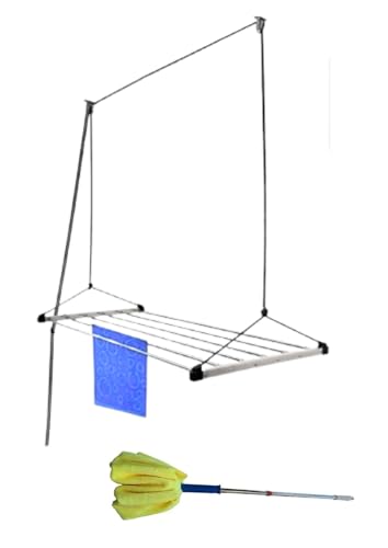 Image of LAKSHAY Heavy Duty Stainless Steel 6 Pipe X 6 Feet (Blue) Economy Model with UV Protected Nylon Rope Ceiling Cloth Dryer | Cloth Drying Stand for Balcony | Clothes Stand for Drying