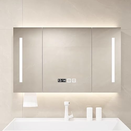 Espejo de baño LED regulable con interruptor táctil antivaho, 100 cm, montado en la pared, gabinete de medicina con espejo, elegante, color B