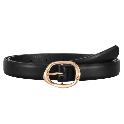 WERFORU Women Skinny Leather Belt with Unique Gold Buckle Ladies Casual Thin Belt for Jeans Dresses,0.7