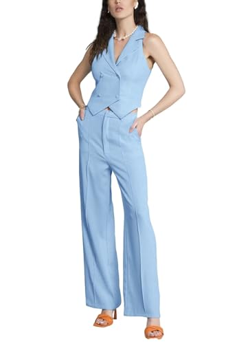 Women's Double Breasted Waistcoat with Lapels Business Casual Vest Pants Suit