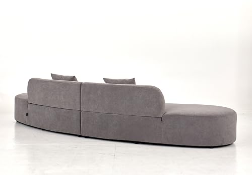 Image of Container Furniture Direct Belmont 132 inch Curved Sofa with Throw Pillows, 6 Seater Luxury Velvet Couch with Half Moon Design and High-Density Foam, Ideal for Modern Living Room, Office & Apartment, Grey