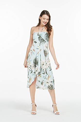Image of Women's Hawaiian Luau Halter Dress in Signature Prints | Sleeveless halter dress, high-low hem; Hawaiian floral print; soft rayon, machine washable; luau, beach, cruise, party