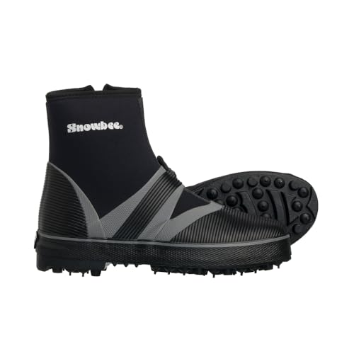 Snowbee Men’S Rockhopper Spike Sole Wading Boots With Neoprene Uppers & Side Zip, Hardened Steel Spikes For Rock‑Fishing & Shore Wading Black/Grey - S