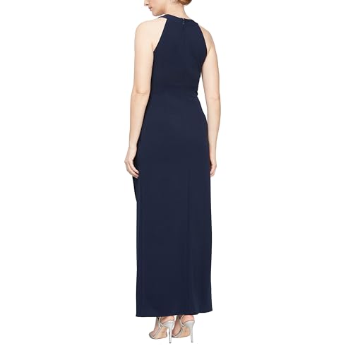 Image of S.L. Fashions Women's Long Cocktail Dress with Embellished Halter Neckline, Wedding Guest, Party (Petite and Regular Sizes)