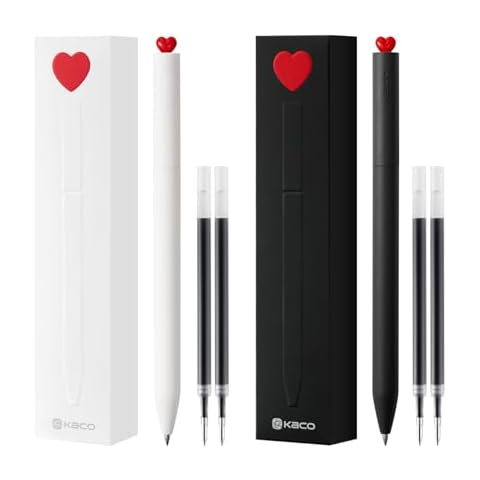 Kaco FIRST Gel Pens, Pack of 2 Pieces Cute Stationery Heart Pen Set with Extra 4 Black Refills Quick Drying Holiday Office Supplies (2 Colors) Cover