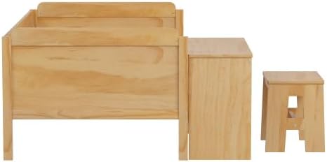 Bellemave Twin Size Daybed with Storage Shelves and Lockers, Multi-Functional Wooden Platform Bed with Desk and Matching Stool, Natural