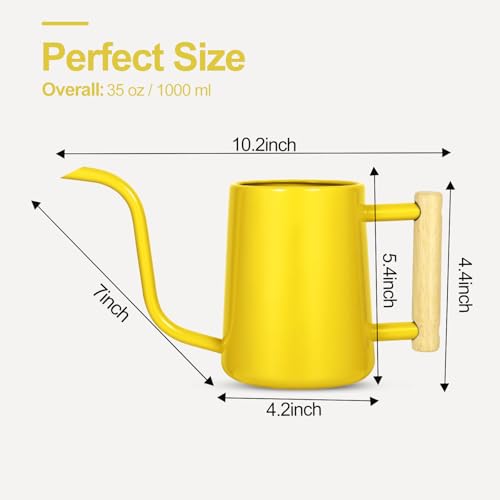 Image of Watering Can Indoor Plants, 35 oz /1000 ml Metal Stainless Steel Watering Can Pot with Long Spout for Indoor House Plants Bonsai Outdoor Garden Flower Decorative (Yellow)