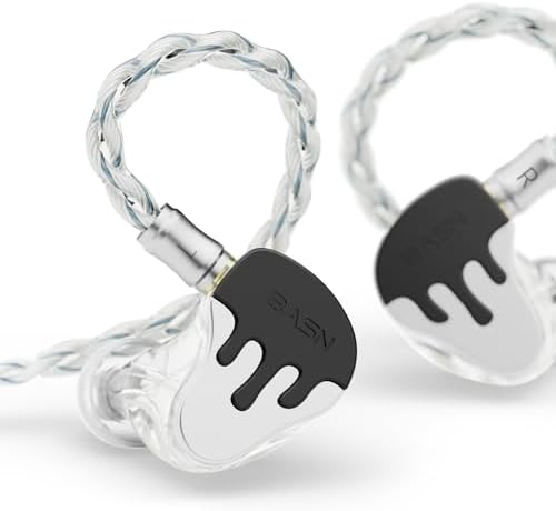 BASN BmasterX in Ear Audio Monitor, Hybrid 6 Drivers IEM Earphones with Crystal Clear Sound, Detachable Cable Plus Carrying Case Fit Kit for Musician, Stage, Studio (3.5mm & 4.4mm Jack, Black/White)