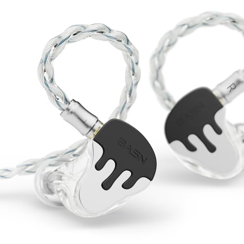 BASN BmasterX in Ear Audio Monitor, Hybrid 6 Drivers IEM Earphones with Crystal Clear Sound, Detachable Cable Plus Carrying Case Fit Kit for Musician, Stage, Studio (3.5mm & 4.4mm Jack, Black/White)