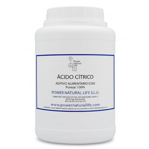 Ácido Cítrico Monohidrato 1 kg Power Natural Life | Aditivo Alimentario E330 | Acidulante Natural y Conservante | Para Alimentos, Bebidas, Limpieza | 100% Puro, sin OGM, Gluten ni Añadidos