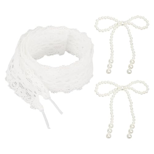 EHDWXVZM 1 Paire De Lacets De Dentelle Blanche Et 2 Morceaux De Décorations De Chaussures D'Arc, Lacets Mignons Et Simples, Accessoires De Chaussures Pour Femmes, Décorations De Chaussures.
