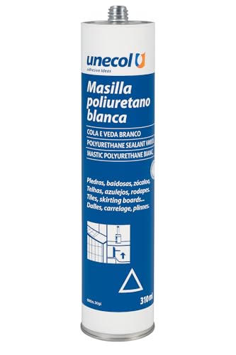 Unecol - Masilla de Poliuretano 310ml | Sellador Impermeable y Pintable | Alta Adherencia Profesional Multiusos para Madera, Metal, Hormigón, Azulejos y Vidrio | Blanco, Gris, Marrón o Negro (Blanco)