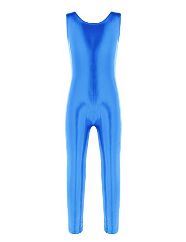 Alvivi Kid's Boys Girls Long Sleeve Unitard Jumpsuit Full Length Body Suit Metallic Gymnastics Leotard Dance wear Costumes Blue 3-4 - Thumbnail 3