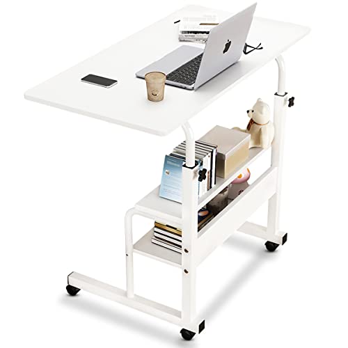 Lámparas De Mesa, Video On Demand RENDIN Mesa para Laptop,Escritorio Altura Ajustable Mesa Auxiliar con Ruedas,La Altura se Puede Ajustar a 70~90 CM(Blanco)
