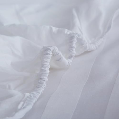 Drap housse extensible en coton blanc à rayures pour lit double
