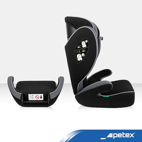 PETEX Auto-Kindersitz Basic i-Size Norm nach ECE R129 für Kinder von ca. 100-150 cm, höhenverstellbarer Kinderautositz in grau, 1 Stück