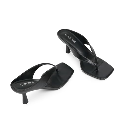 Kitten Heels for Women Black Flip Flop Heels Stiletto Square Open Toe Thong Dressy Sandals Small Low Short Sling Back Heel for Women 2025 Strappy Slip on Comfortable Sandals Size 73