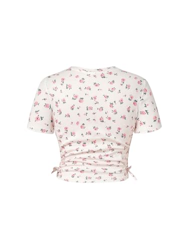 Floerns Girl's Floral Print Short Sleeve Drawstring Ruched Rib Knit T Shirts Tops2