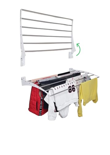 GreenUp Wall-Mounted Fold-Up Laundry Drying Rack - Space-Saving 5.7 Meters, Heavy-Duty Design for Indoor Outdoor Use (White, 95 CM.)