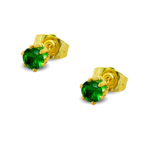 Blue Diamond Club - Simulated Green Emerald 5mm 9ct Gold Filled Stud Earrings Womens 9K GF