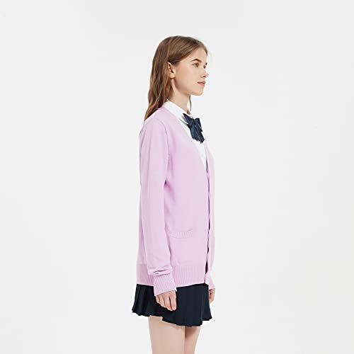 Image of jinghuiyue Women's Cardigan School Uniform Sweater V Neck Button Down Knit Cardigans Coat with Pockets