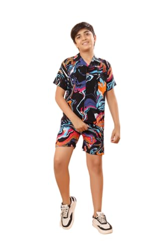 Image of Ninos Dreams Boys Cotton Rayon Halfsleeves Coord Set with Shirt & Shorts /Boys Vacation wear /boys co ord set /Boys Tropical print Shirt & Shorts set /Boys Clothing Set