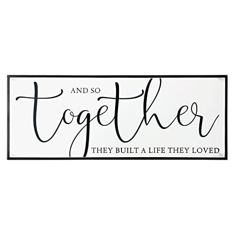 Synovana And So Together They Built A Life They Loved Sign 42" x 16" Rustic Large Wooden Wall Sign with Frame Farmhouse Wall Sign for Bedroom Above Bed Wall Hanging Decoration Cover