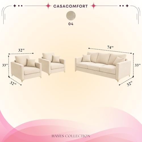 Image of Hayes Rich Velvet Suede 3+1+1 Seater Sofa Set | Golden Aesthetic Legs | Soft Touch Comfort | 5 Person Seating | Modern Living Room Set (Cream)