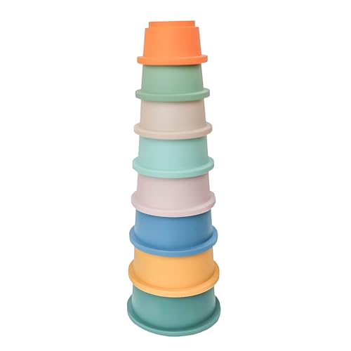 Image of Copper Pearl Stacking Cups: 8-Piece Set Baby Stacking Cups - Bath Toys or for The Beach, Baby Puzzle, BPA Free, Bath Cups - Soft Silicone Baby Bath Toys Nesting Cups - for Ages 6m+