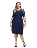 Chicwe Women's Plus Size Lined Floral Lace Dress - Knee Length Casual Party Cocktail Dress 4X Navy