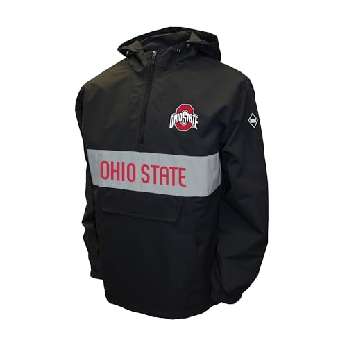 2Bhip NCAA Ohio State Buckeyes - Men's Black Half Zip Waterproof Windbreaker Hoodie Pullover With Pocket - Campus Jackets