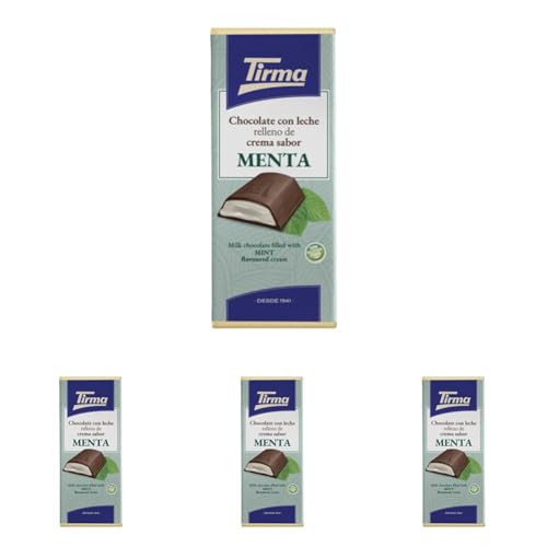 Tirma Tableta de Chocolate con Leche Rellena de Crema Sabor Menta, 110g - Chocolate Cremoso con Relleno de Menta, Perfecto para Postres y Snacks (Paquete de 4)