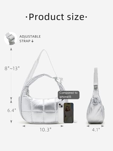 Image of WESTBRONCO Small Puffer Crescent Shoulder Bag for Women, Nylon Quilted Shoulder Purses, Puffy Handbags with Adjustable Strap