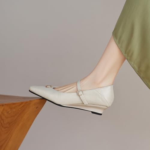 Women's Wedge Heel Loafers Comfort Heeled Dress Shoes with Single Buckle Closure and Square Toe3