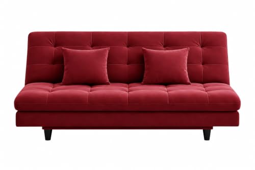 Image of Rosebell Modern Three-Seater Sofa Cum Bed Foldable Velevt Fabric Sofa, Soft Foam Seating, Stylish Design for Living Room, Guest Room & Office - Red Color