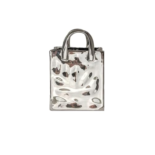 Elise Ceramic Handbag Decorative Vase - 19.3cm Luxury Designer‑Inspired Flower Vase Ornament for Table, Shelf & Living Room, Modern Home Decor - Luxury Interiors by Rowen Homes (Silver)