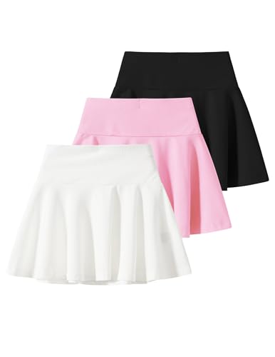3 Pack Girls Pleated Skirts Little Kids Tennis Skirts Toddler Girl Athletic Flowy Skirts 3-10 Years2