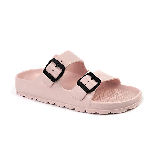 Image of FUNKYMONKEY Women's Comfort Slides Double Buckle Adjustable EVA Flat Sandals (7 M US, New Pink B)