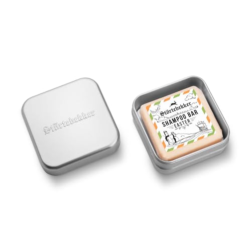 Störtebekker® Premium Festes Shampoo Bergamotte & Seifendosen Set - Pflege-Shampoo + Seifendose Aluminium im Set für Haare, Kopfhaut & Bart - Handgefertigt in Seifenmanufaktur