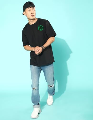 Image of Veirdo Cotton Drop Shoulder Round Neck Oversized Baggy Fit Front & Back Graphic Printed Half Sleeve T-Shirt Men (Available in from S to 2XL)