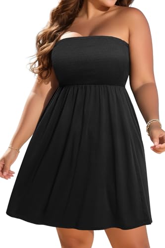 Pinup Fashion Plus Size Cover Ups Swimwear Black Strapless Swimsuit Coverup Tube Top Bandeau Beach Dress 22W