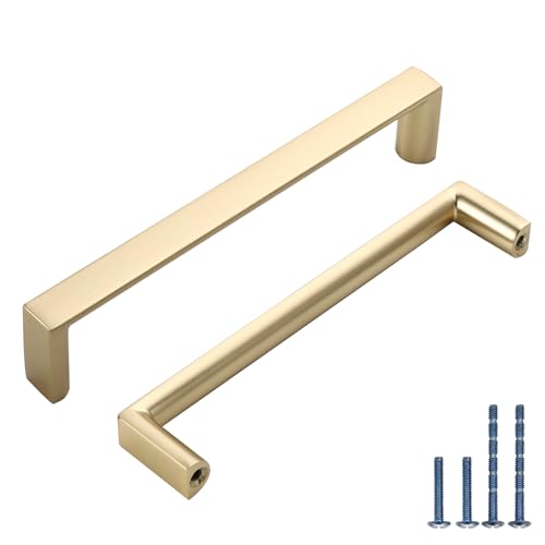 Image of 10 Pack 5 Inch(128mm) Kitchen Cabinet Handles Brushed Gold Cabinet Pulls Kitchen Cabinet Hardware Drawer Pulls for Dresser Cupboard Wardrobe