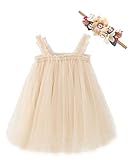 Bow Dream Baby Girls Toddler Tutu Dress Infant Tulle Dress Party Princess Dress with Flower Headband Ivory 12-18 Months