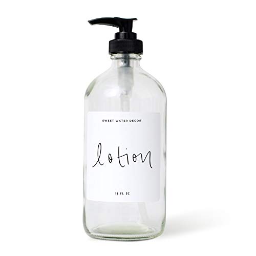 Sweet Water Decor Clear Glass Lotion Dispenser | Hand-Lettered Lotion Label | 16