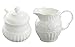 FUYU Relief White Ceramic Creamer and Sugar Bowl Set Coffee Serving Set Cream Pitcher