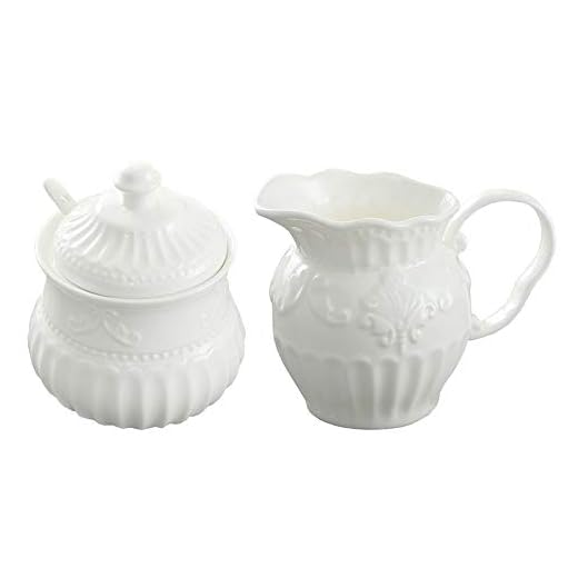 FUYU Relief White Ceramic Creamer and Sugar Bowl Set Coffee Serving Set Cream Pitcher