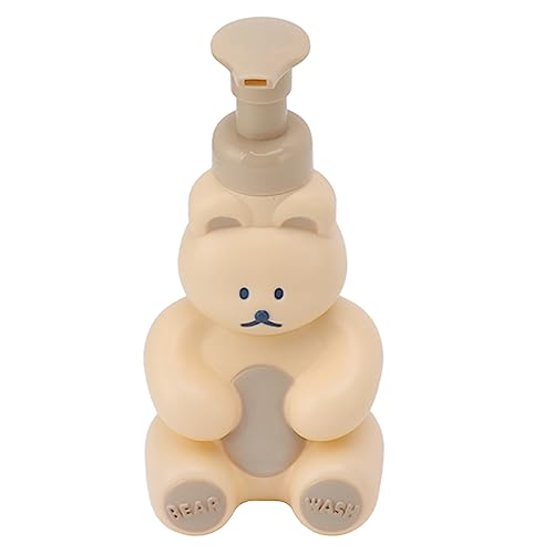 Pongnas Botella de Bomba de Mano Líquida Recargable con Forma de Oso de Dibujos Animados para champú y Acondicionador, Decoración de Baño Pequeña (Blanco Crema Grande)