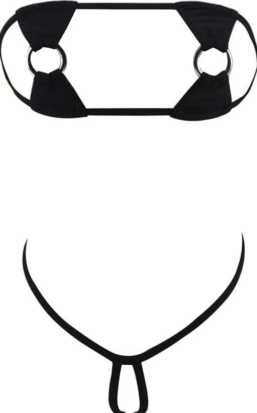 m.a.1 Women Minimalist Black Bikini Top with Metal Ring Detail, Halter Neck Design-picture-40