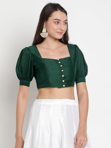 Image of studio rasa Women's Silk Blend Printed V-Neck Padded Readymade Top for Festive Party Wedding
