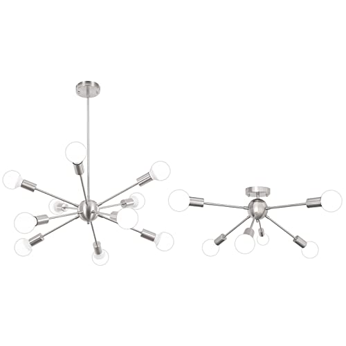 Alisadaboy Brushed Nickel Sputnik Chandelier 10 Light & 6 Light Sputnik Ceiling Light Fixture For Dining Room, Living Room, Kitchen, Entryway #TOP10